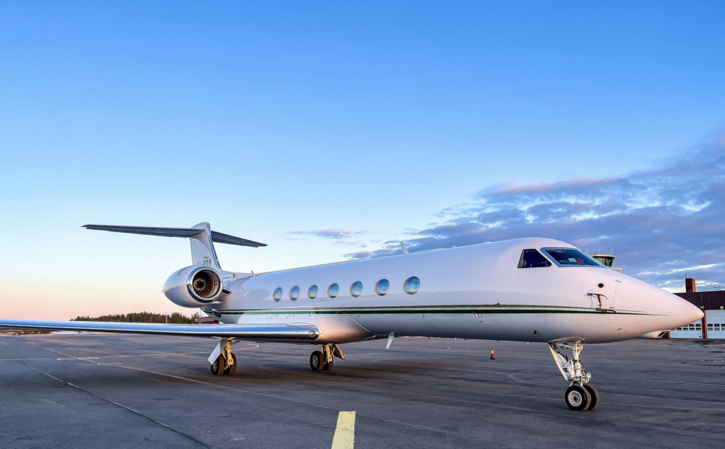 A private jet on the runway preparing for departure